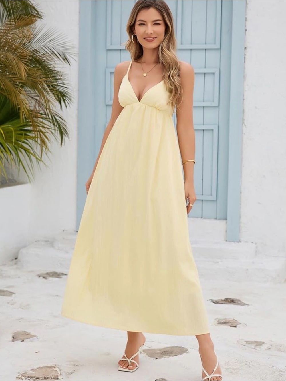 Women's Yellow Spaghetti Strap Maxi Dress